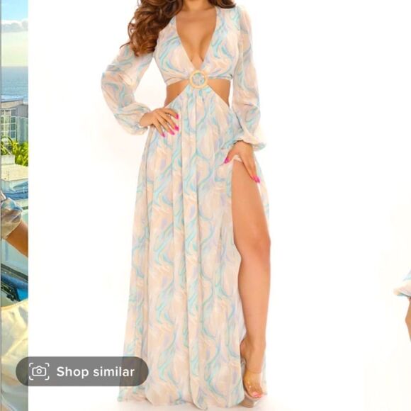 Fashion Nova Dresses & Skirts - NWT Fashion Nova Eternal Beauty Maxi Dress Boho Blue Green Purple Taupe Size L